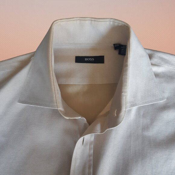 Hugo Boss SZ 15.5 100% Cotton Men's Woven Tan Button Up Shirt - Picture 5 of 16